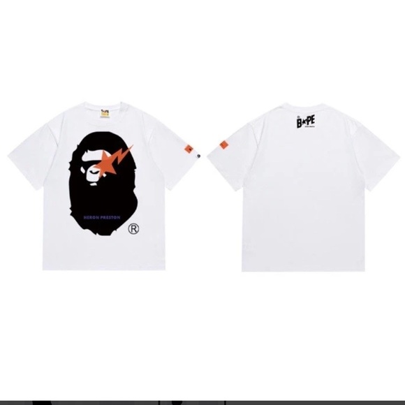 Bape X Heron Preston White T-Shirt New - Picture 3 of 7